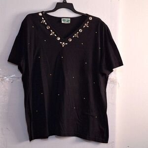 A CoConut Bay Women's Vintage Top Rhinestone V-Neck Office Siren Evening Plus 3X